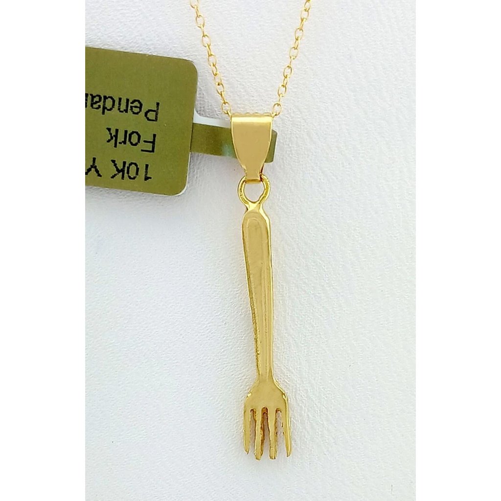 3d Fork Pendant Solid 10k Yellow Gold